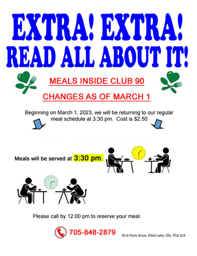 Meals update at Club 90